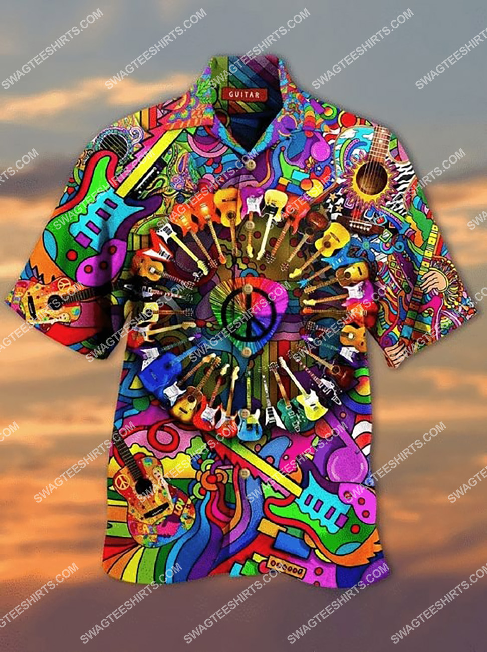 Hippie Guitar Colorful All Over Printed Hawaiian Shirt