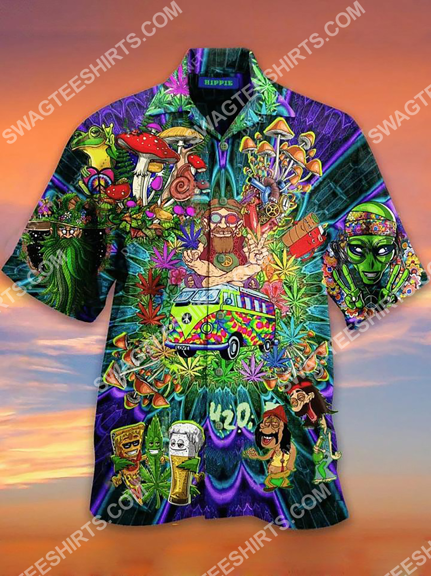 Hippie Mushroom All Over Printing Hawaiian Shirt