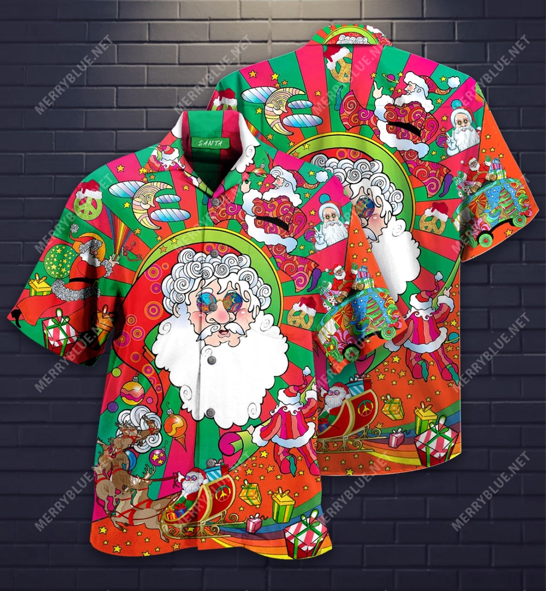 Hippie Santa All Over Printed Hawaiian Shirt