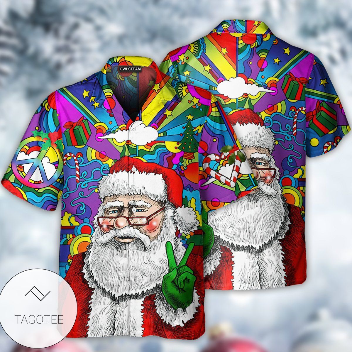 Hippie Santa Claus Christmas Hawaiian Shirt