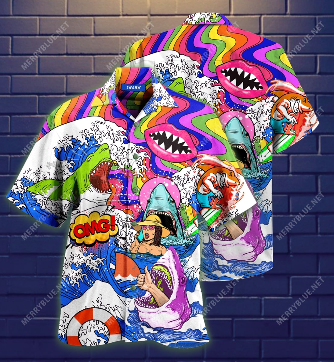 Hippie Shark On Sea All Over Printed Hawaiian Shirt