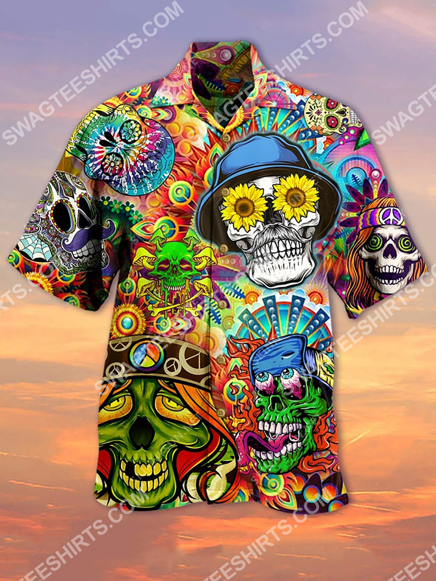 Hippie Skull Sunflower All Over Printing Hawaiian Shirt