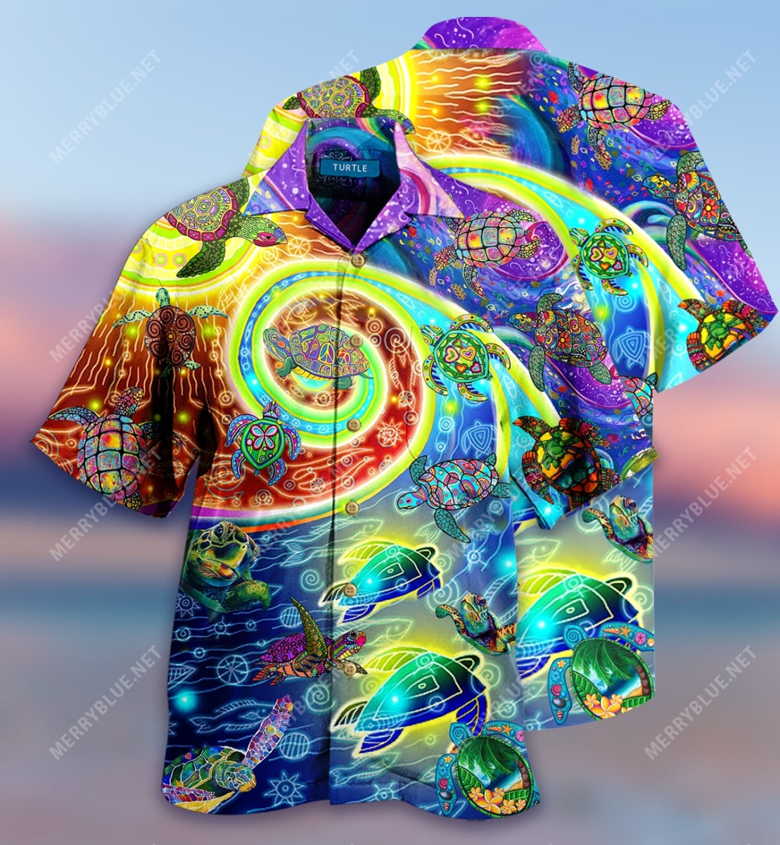 Hippie Turtles Waves All Over Printed Hawaiian Shirt