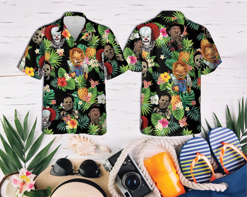 Horror Movie Characters Chucky Jason Michael Freddy Hawaiian Shirt