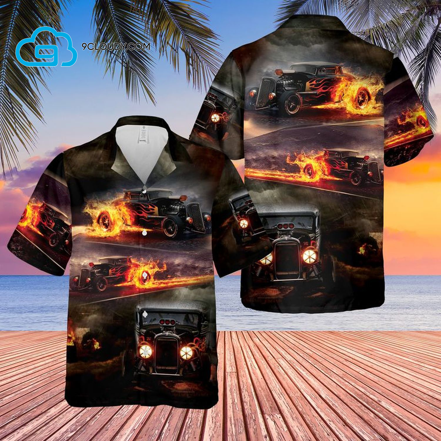 Hot Rod Fire Full Print Hawaiian Shirt