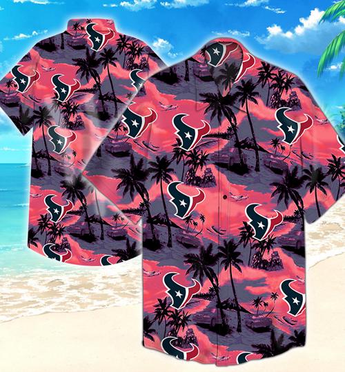 Houston Texans Coconut Tree Hawaiian Shirt Summer Button Up