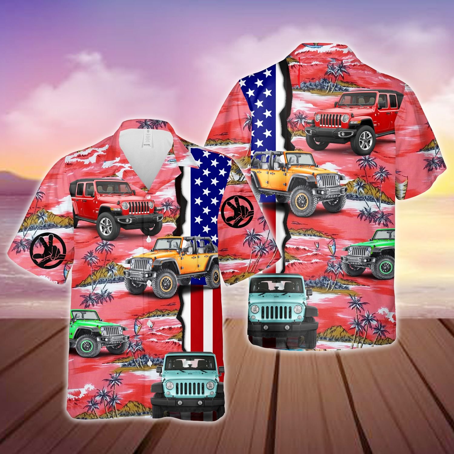 Jeep America Sunset Island Hawaiian Shirt