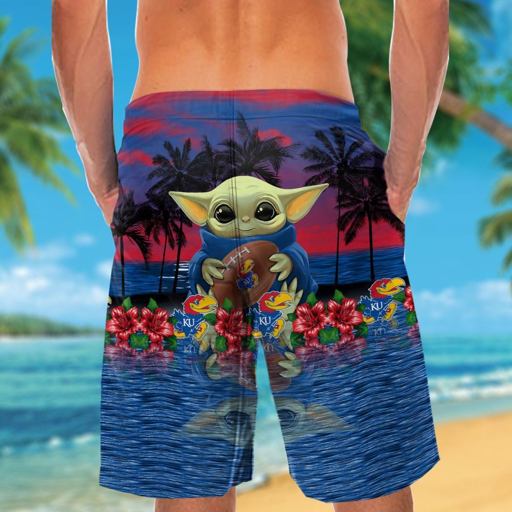 Kansas Jayhawks & Baby Yoda Hawaiian Shirt Hot Trendy Summer 2024