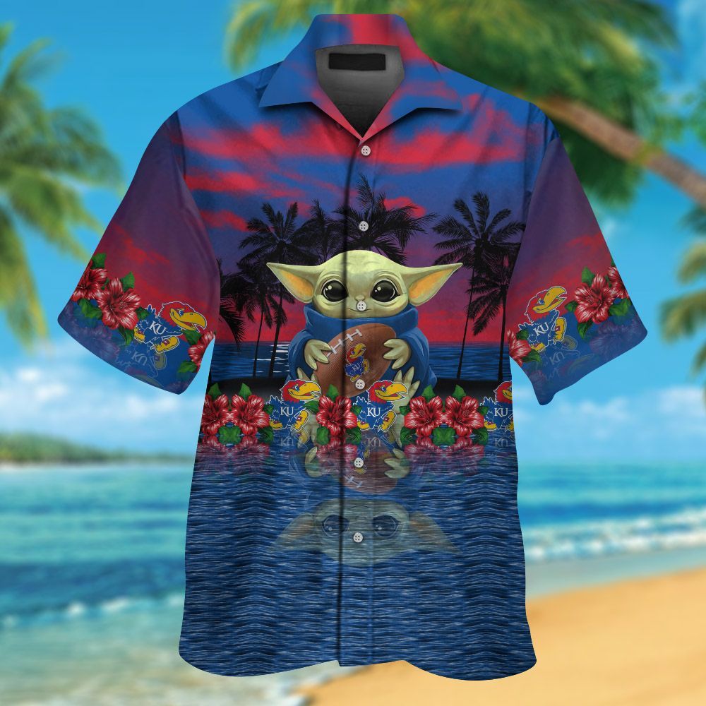 Kansas Jayhawks & Baby Yoda Hawaiian Shirt Hot Trendy Summer 2024