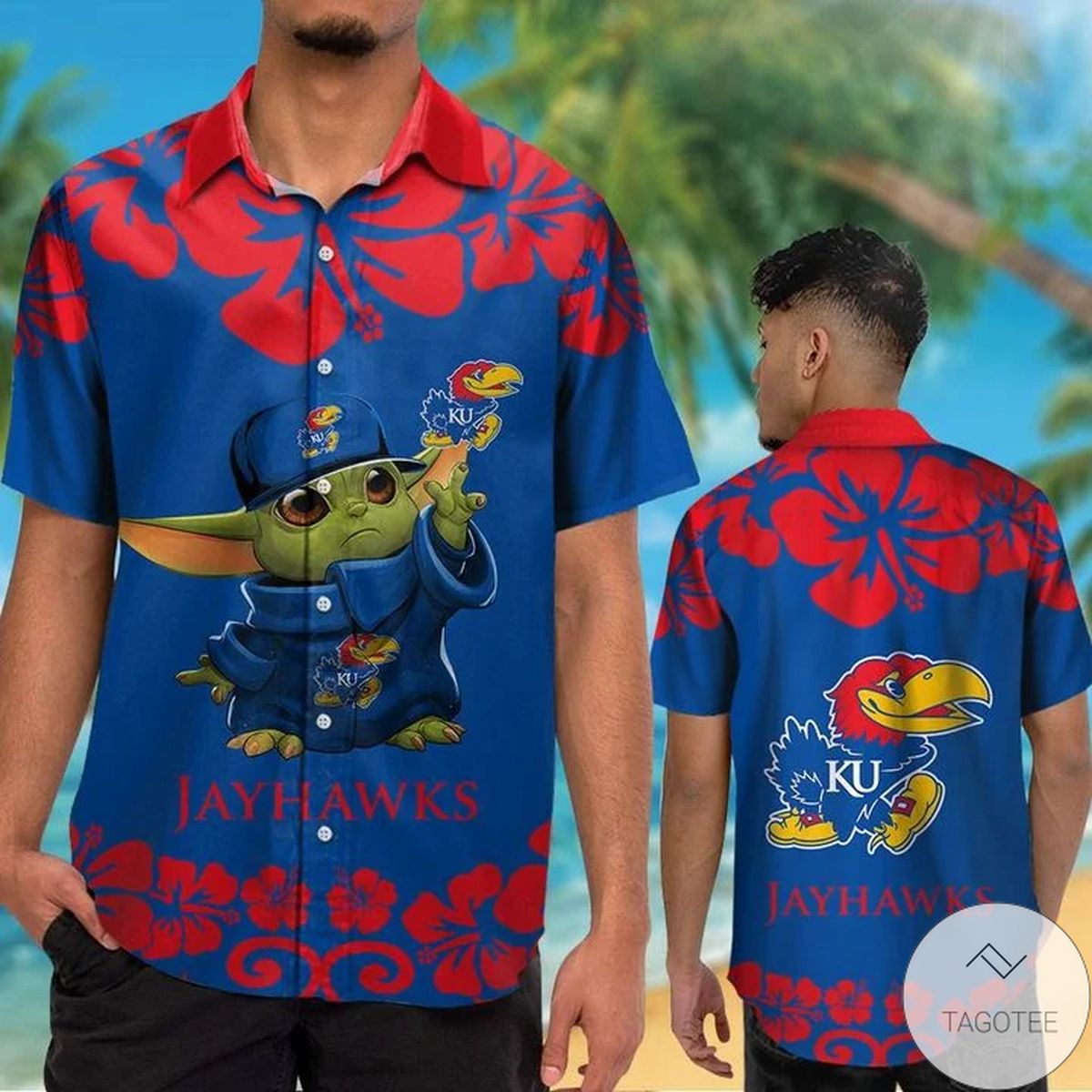 Kansas Jayhawks Baby Yoda Hawaiian Shirt