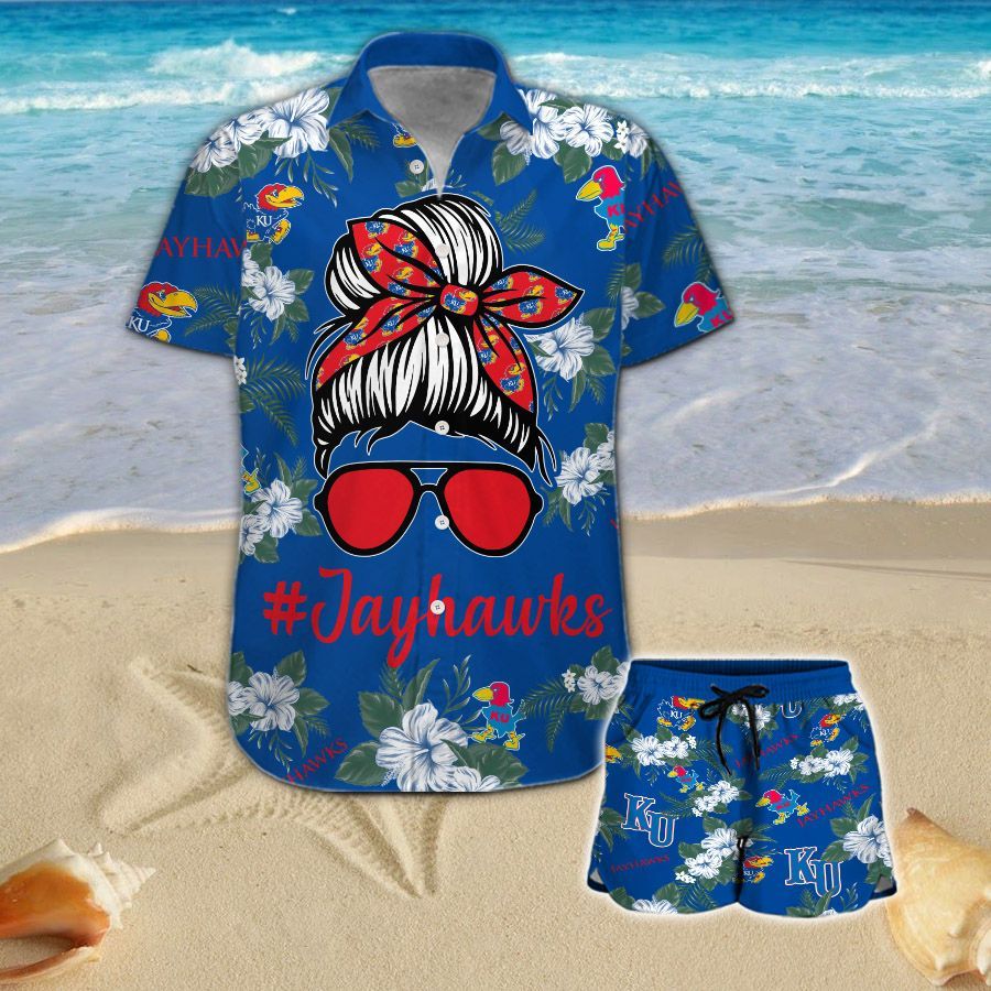 Kansas Jayhawks Girl Messy Bun Hawaiian Shirt Hot Trendy Summer 2024