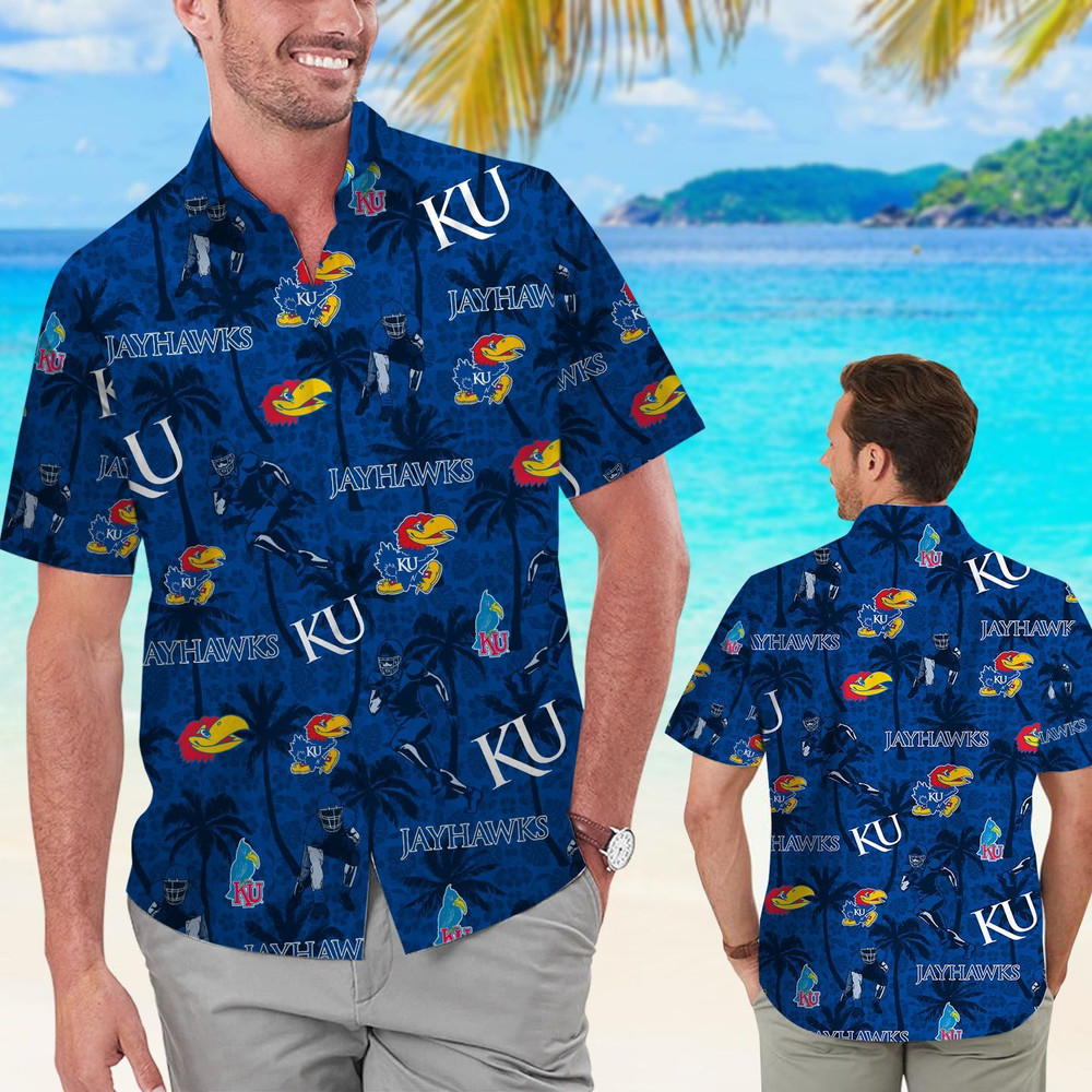 Kansas Jayhawks Tropical Beach Coconut Tree Hawaiian Shirt Hot Trendy Summer 2024