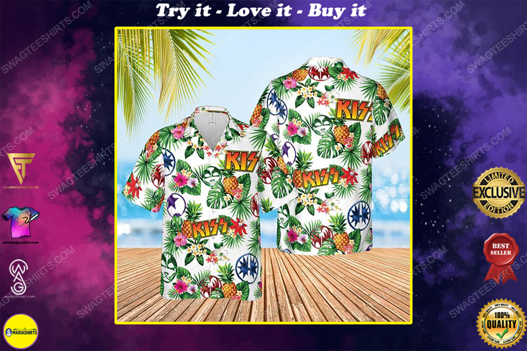 Kiss American Rock Band Summer Vacation Hawaiian Shirt