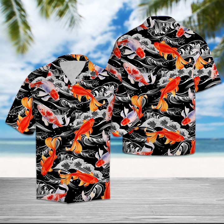 Koi Fish Wave Water Hawaiian Shirt Summer Button Up