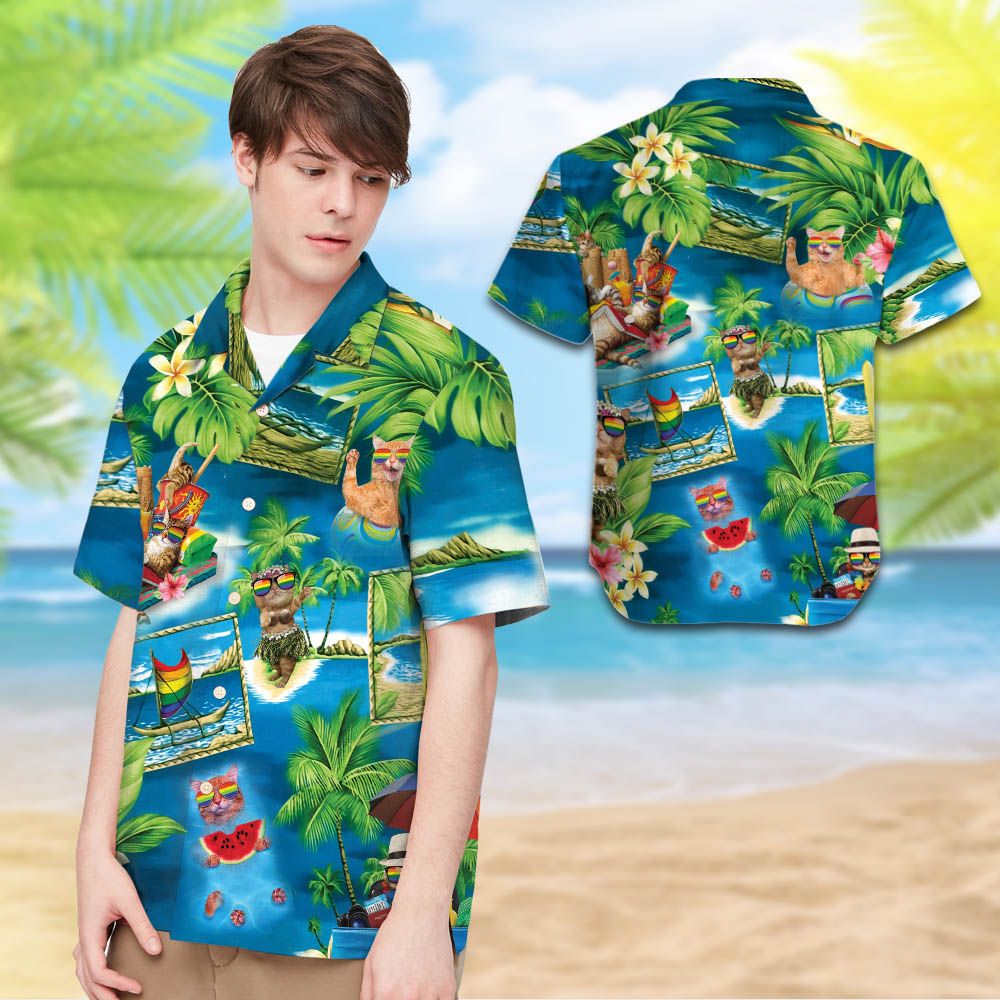 LGBT With Cats And Tropical Leaves Hawaiian Shirt Hot Trendy Summer 2024