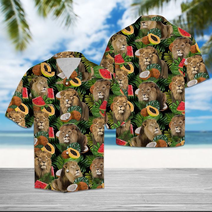 Lion Tropical Fruit Hawaiian Shirt Summer Button Up