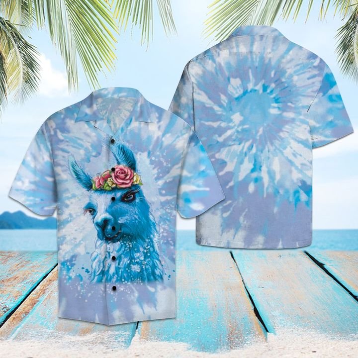 Llama Tie Dye Hawaiian Shirt Summer Button Up Llama Tie Dye Hawaiian Shirt Summer Button Up