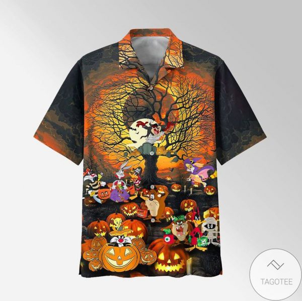 Looney Tunes, Bugs Bunny, Daffy Duck, Tweety, Sylvester, Yosemite Sam Pumpkin Halloween Cartoon Hawaiian Shirt