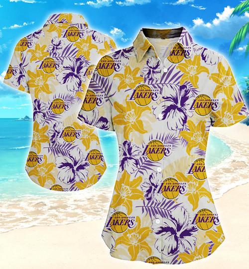 Los Angeles Lakers Women Hawaiian Shirt Summer Button Up