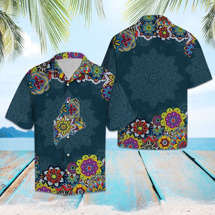 Maine Mandala Hawaiian Shirt Summer Button Up