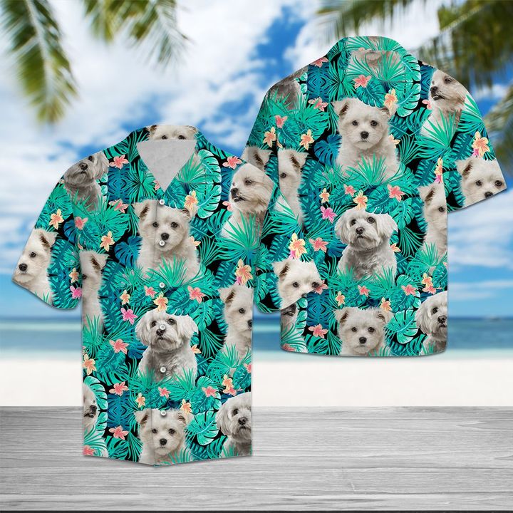 Maltese Tropical Hawaiian Shirt Summer Button Up