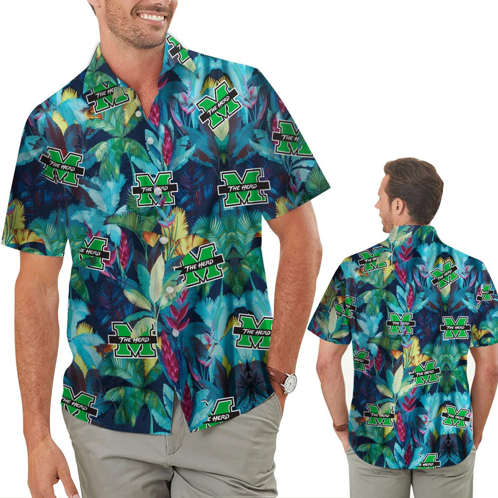 Marshall Thundering Herd Floral Tropical Hawaiian Shirt Hot Trendy Summer 2024