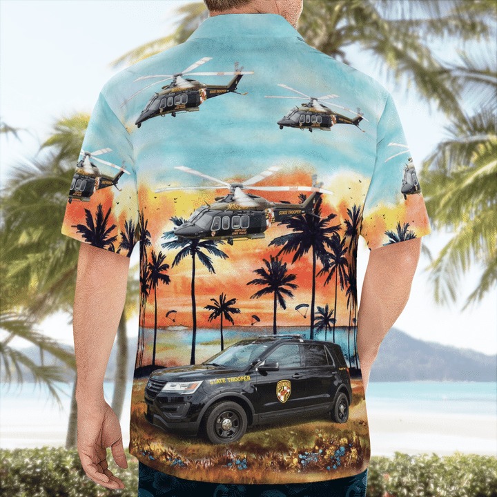 Maryland State Police Ford Utility Interceptor And Agustawestland Aw139 Helicopter Hawaiian Shirt