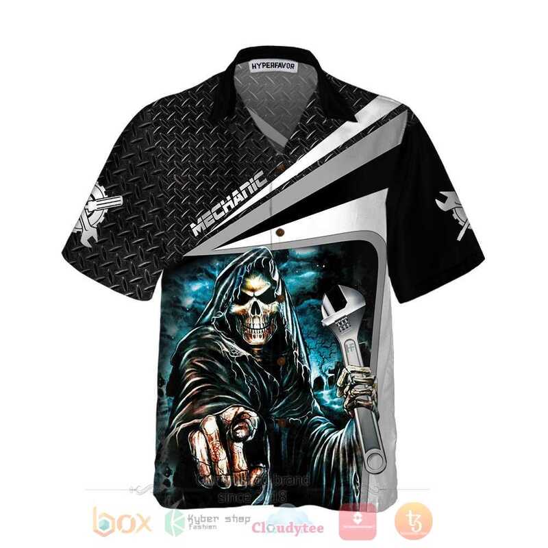 Mechanic Grim Reaper Death Skull Hawaiian Shirt