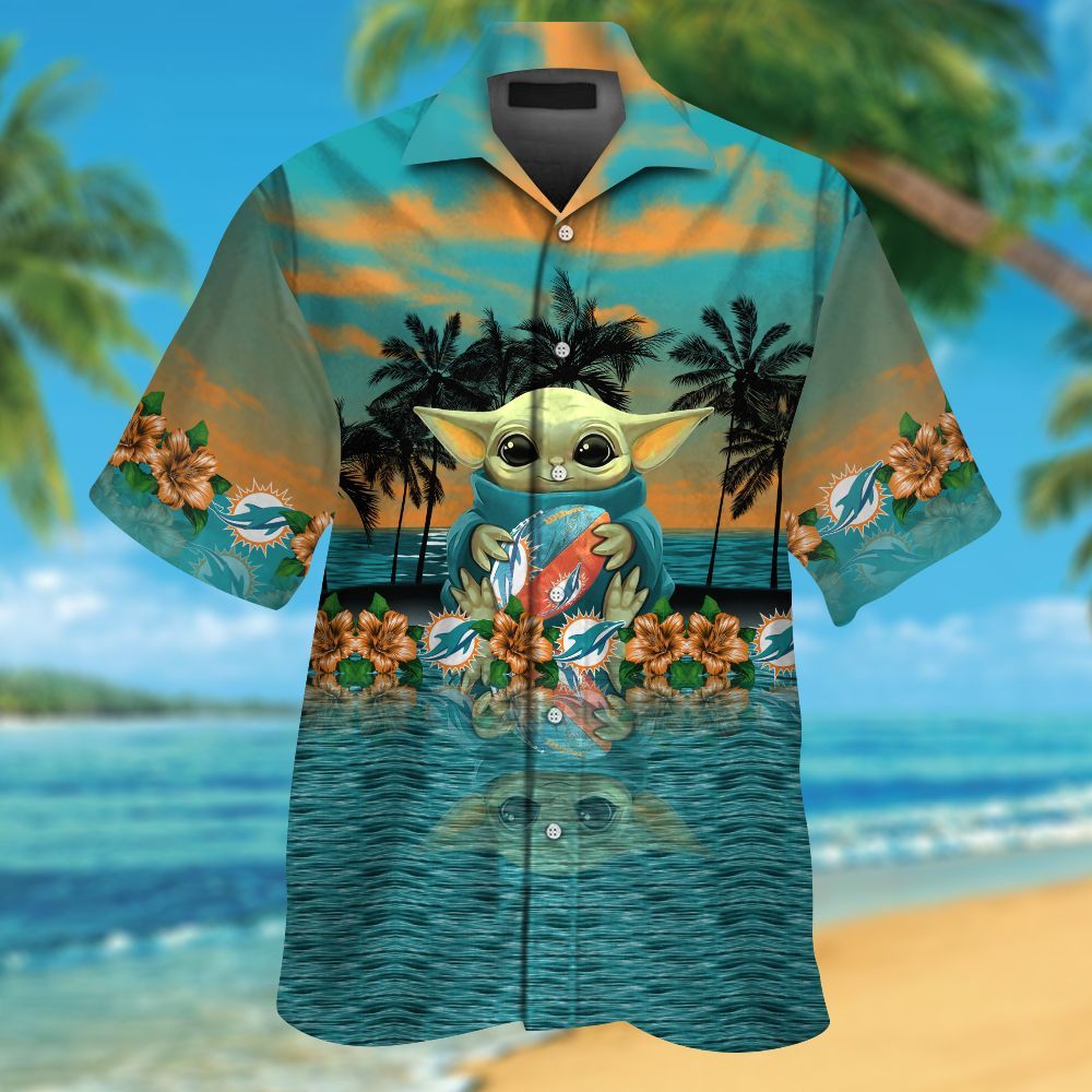 Miami Dolphins & Baby Yoda Hawaiian Shirt Hot Trendy Summer 2024