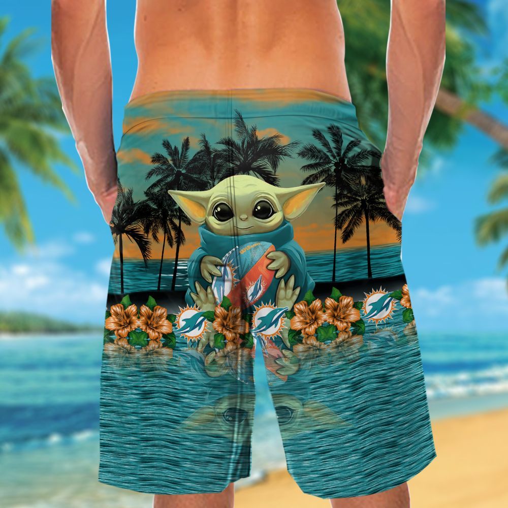 Miami Dolphins & Baby Yoda Hawaiian Shirt Hot Trendy Summer 2024