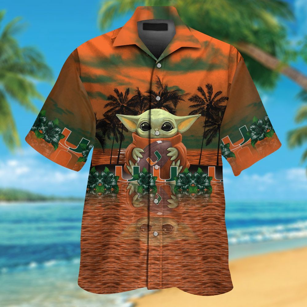 Miami Hurricanes & Baby Yoda Hawaiian Shirt Hot Trendy Summer 2024