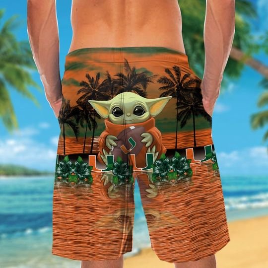 Miami Hurricanes And Baby Yoda Hawaiian Shirt Short