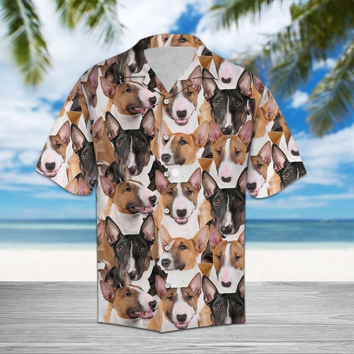 Miniature Bull Terrier Hawaiian Shirt Summer Button Up