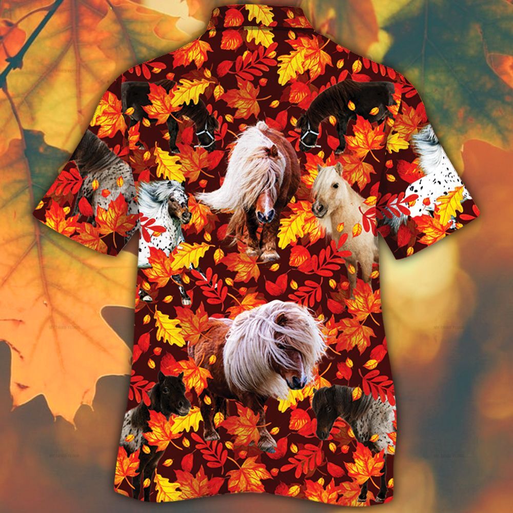 Miniature Horse Lovers Autumn Red Leaves Hawaiian Shirt