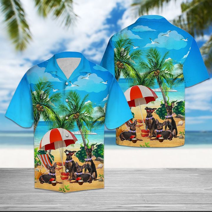 Miniature Pinscher Beach Summer Hawaiian Shirt Summer Button Up