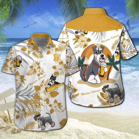 Miniature Schnauzer Beer Hawaiian Shirt Summer Button Up