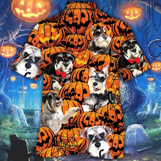 Miniature Schnauzer Dog Halloween Pumpkin Hawaiian Shirt