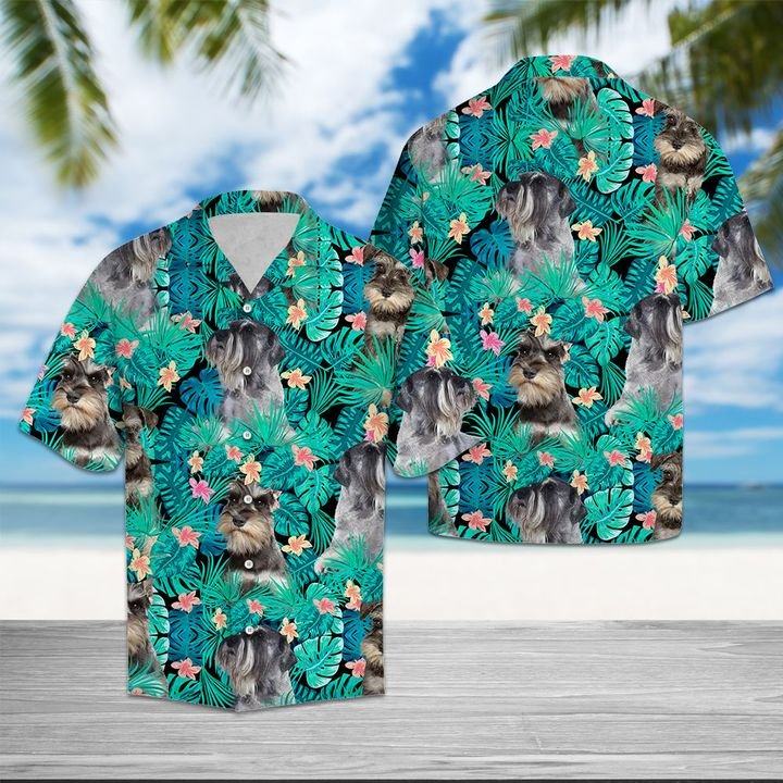 Miniature Schnauzer Tropical Hawaiian Shirt Summer Button Up