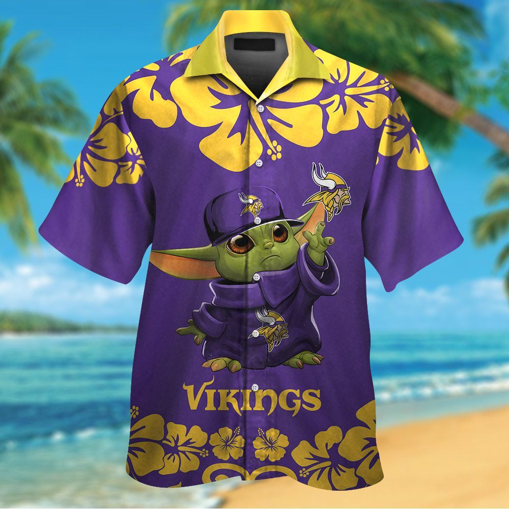 Minnesota Vikings & Baby Yoda Hawaiian Shirt Hot Trendy Summer 2024