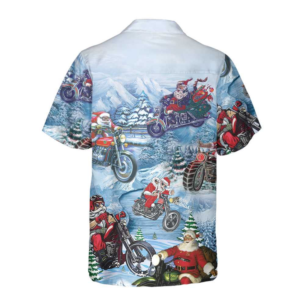 Motorcycle Driving With Santa On Christmas Hawaiian Shirt