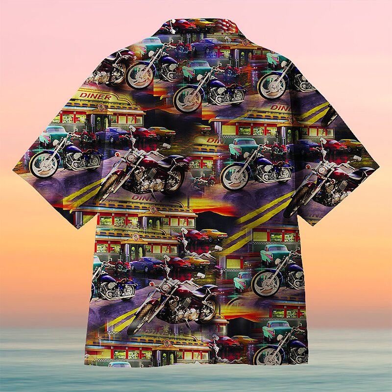 Motorcycle On Route Waiting For Dinner Unisex Hawaiian Shirt