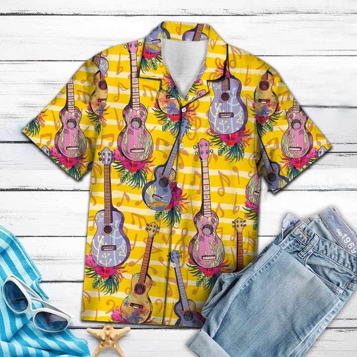 Music Instrument Ukulele Hawaiian Shirt Summer Button Up