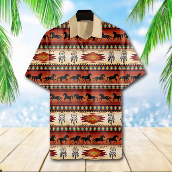 Native Horse Hawaiian Shirt Summer Button Up