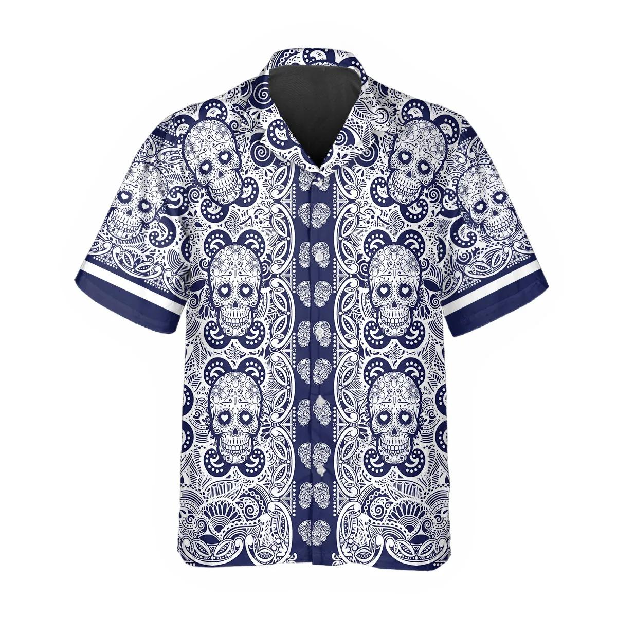 Navy Pattern Color Skull Hawaiian Shirt – Best Clothing For You