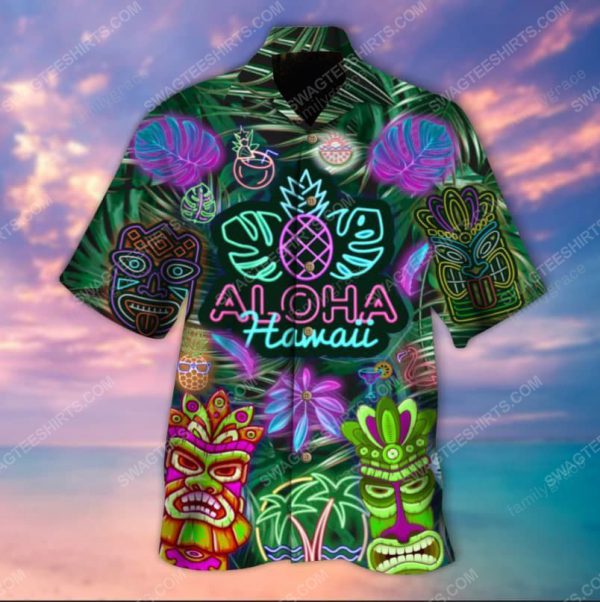 Neon Aloha Hawaii Tiki Summer Vacation Hawaiian Shirt