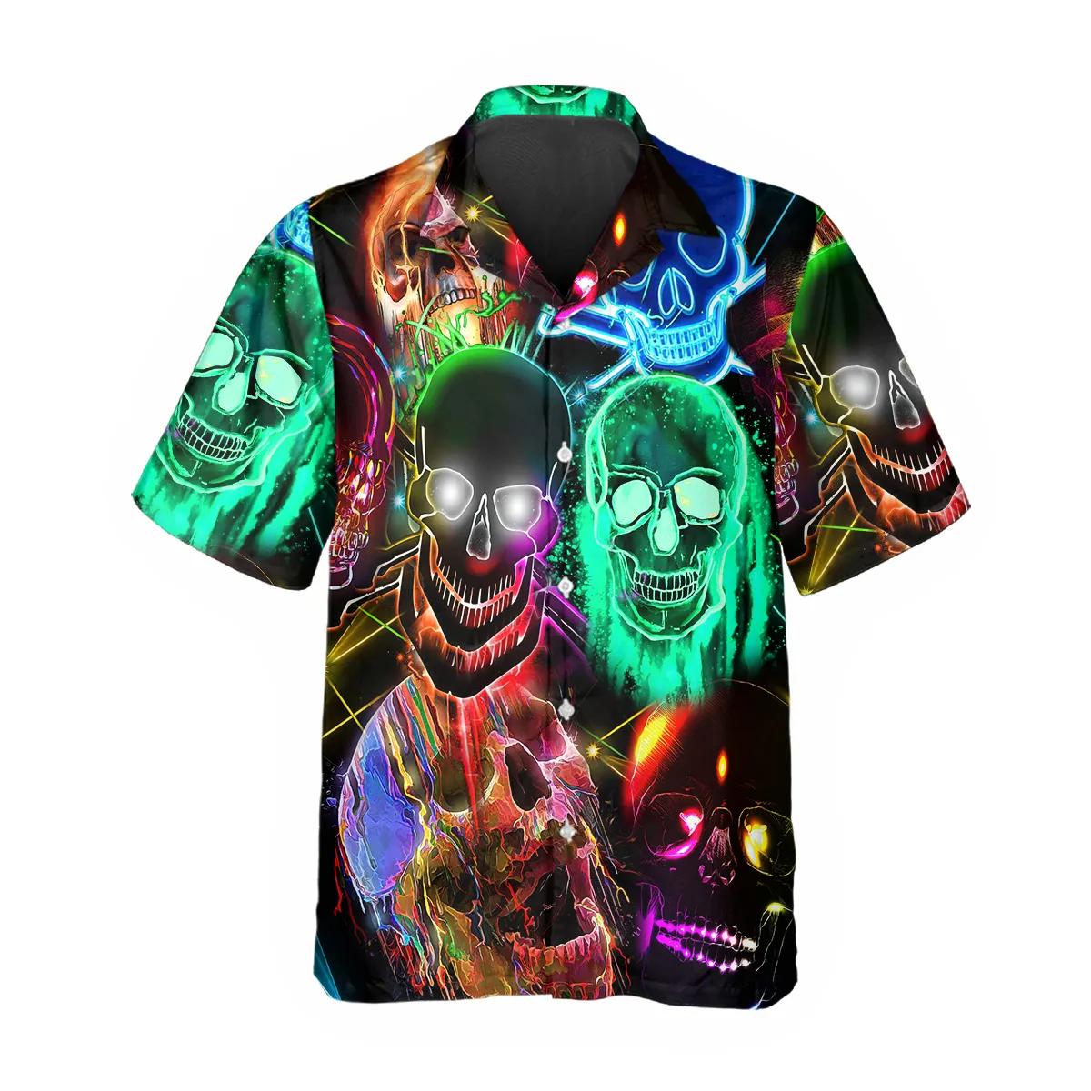 Neon Light Skull Hawaiian Shirt, Hawaiian Button Up Shirt, Tropical Shirts For Men – Best Clothing For You