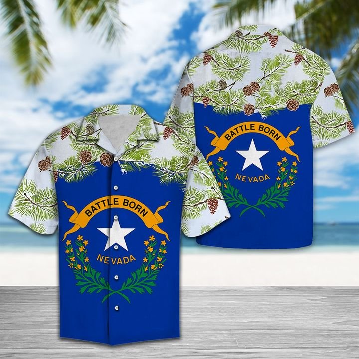 Nevada Singleleaf Pinyon Pine Flag Hawaiian Shirt Summer Button Up