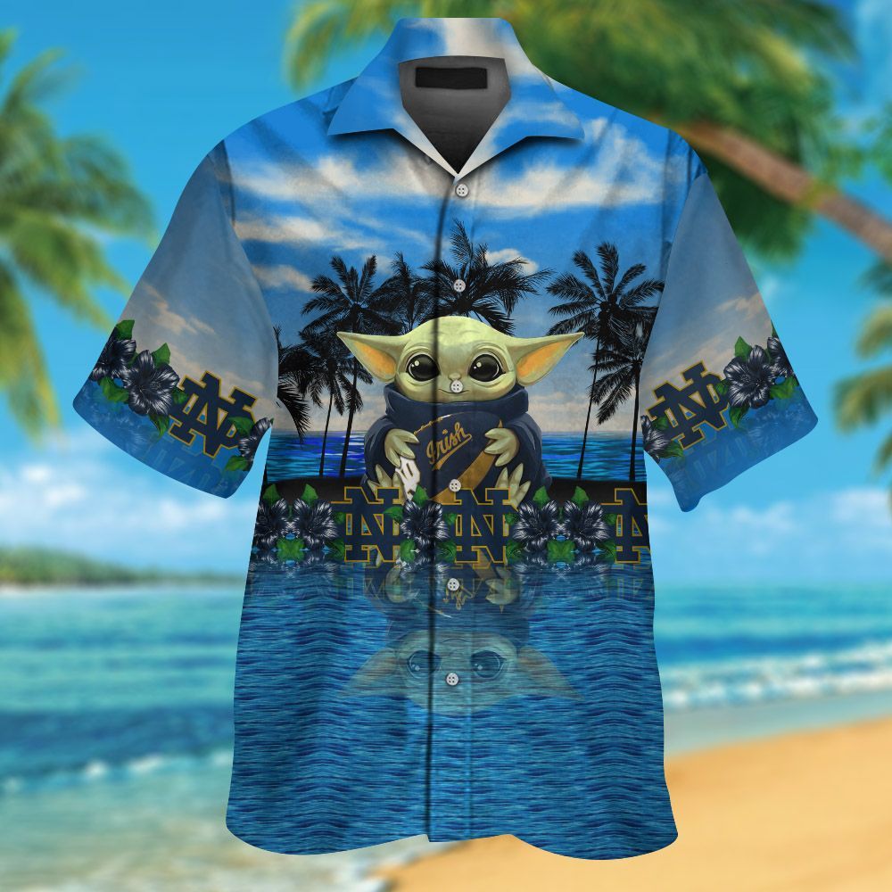 Notre Dame Fighting Irish & Baby Yoda Hawaiian Shirt Hot Trendy Summer 2024