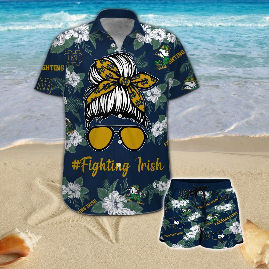 Notre Dame Fighting Irish Girl Messy Bun Hawaiian Shirt Hot Trendy Summer 2024