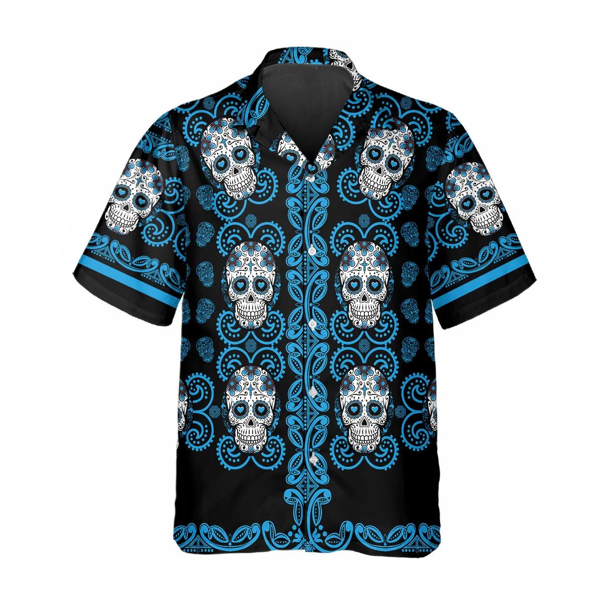 Pattern Color Sky Blue Skull Hawaiian Shirt – Best Clothing For You